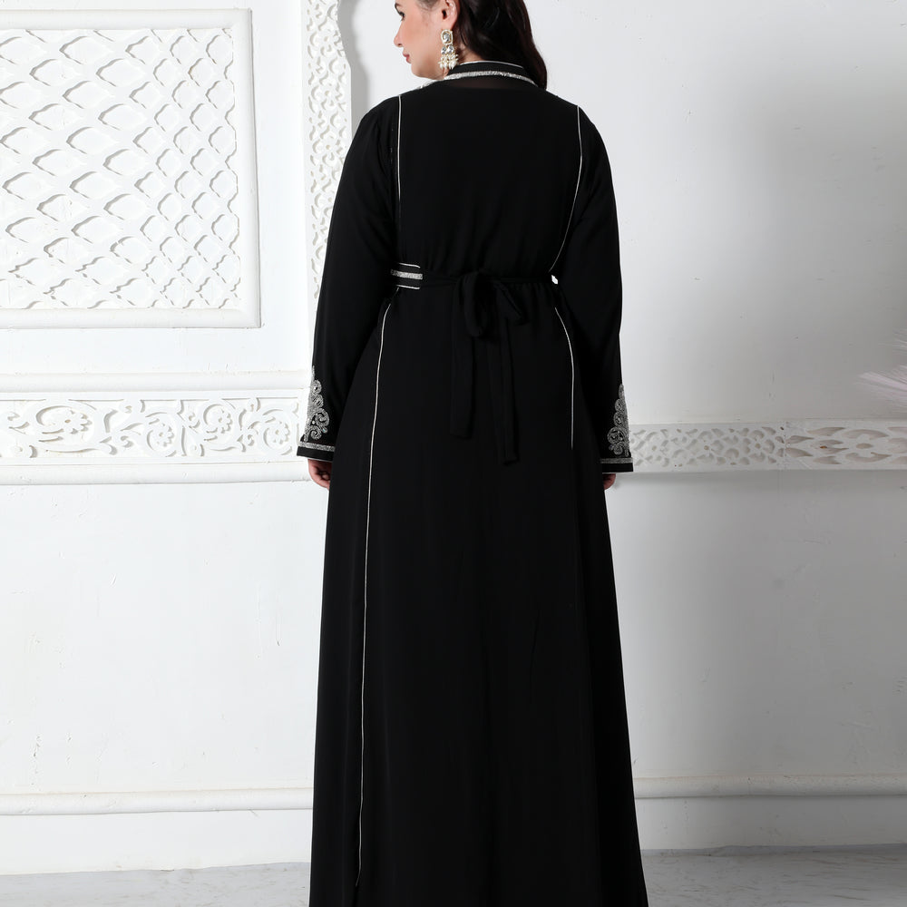 
                  
                    Fancy Jalabiya With Silver Embroidery And Belt
                  
                