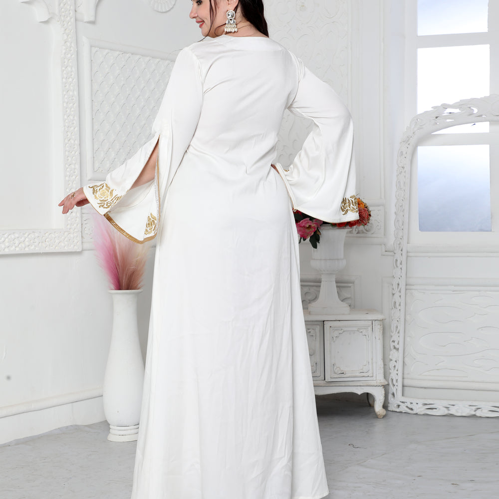 
                  
                    Royal Kaftan Dress In White With Gold Threadwork Embroidery
                  
                