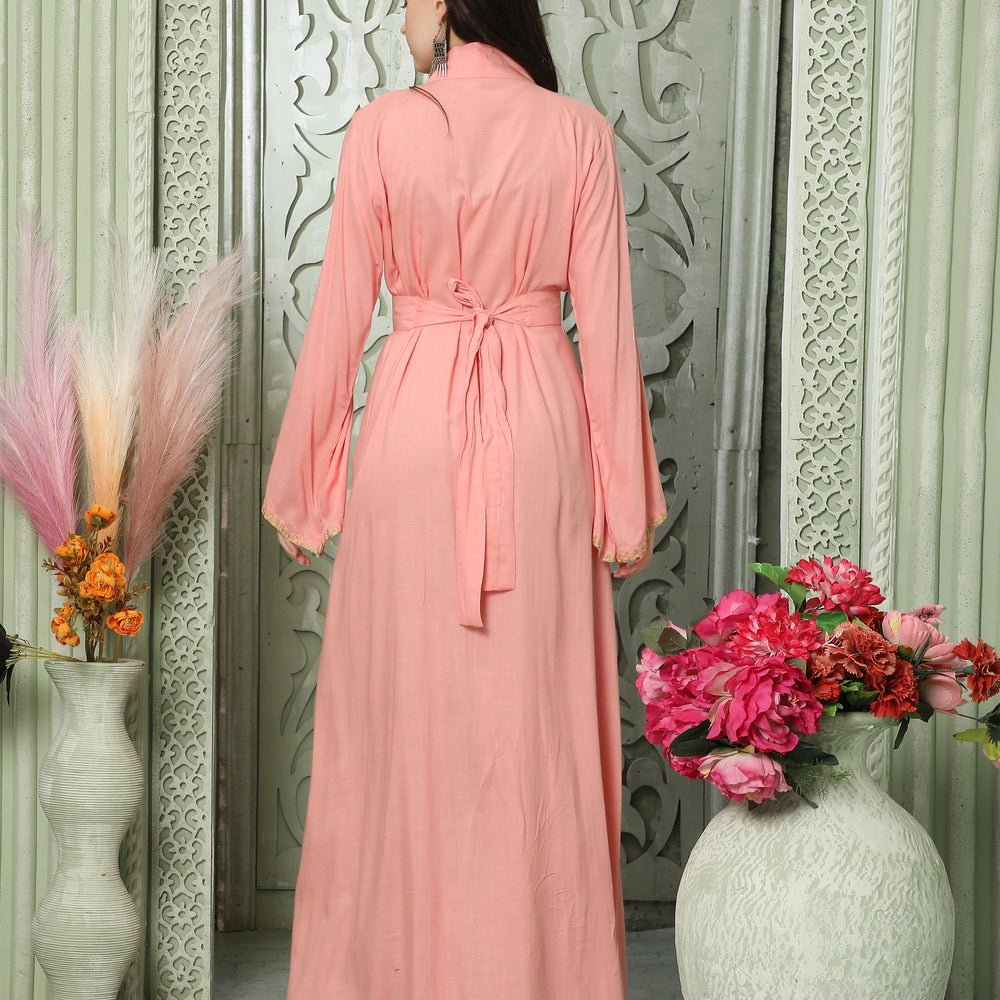 
                  
                    Light Pink Arabic Style Kaftan With Gold Aari Embroidery
                  
                