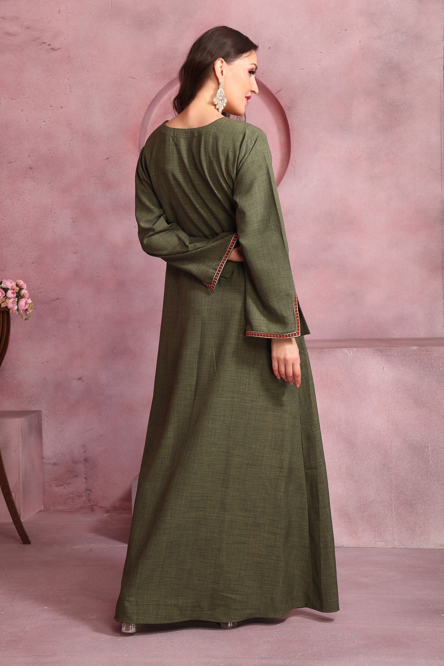 Embroidered Yoke Flared Maxi Dress For Women - Maxim Creation