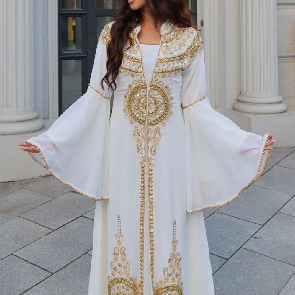 Embroidered Caftan Cocktail Party Gown