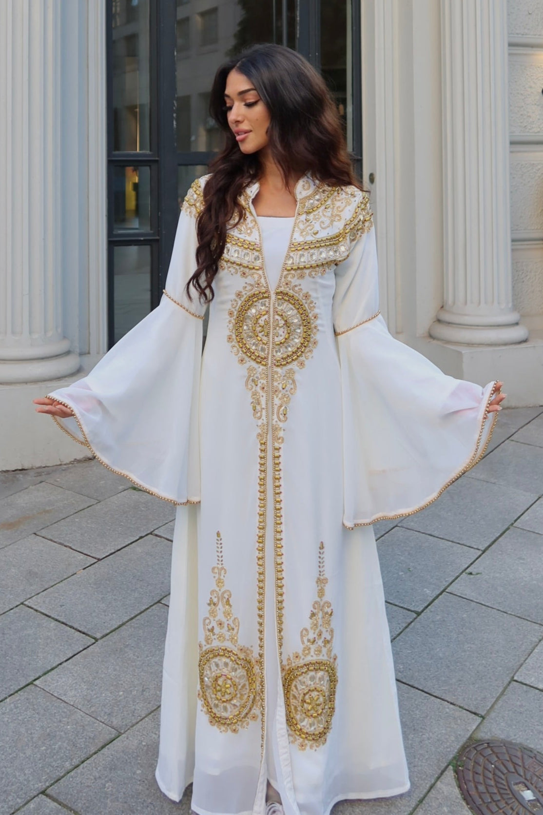 Embroidered Caftan Cocktail Party Gown