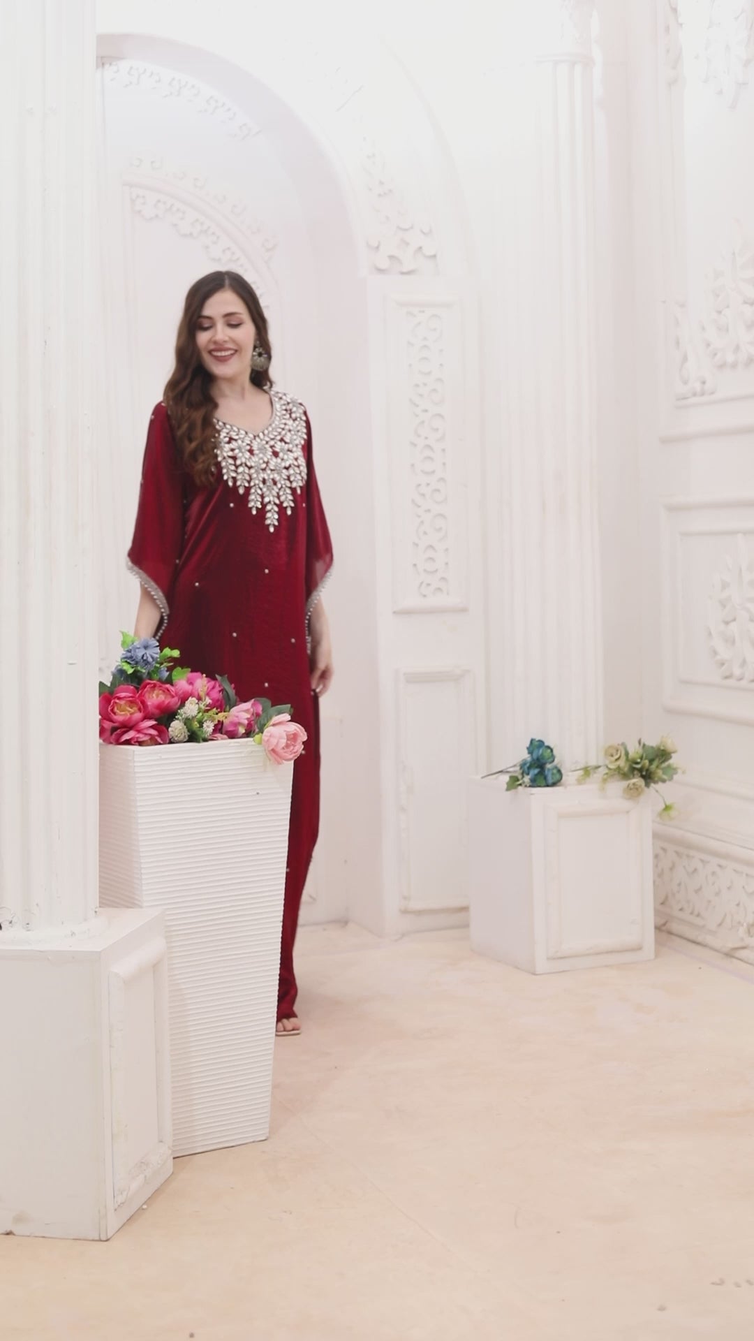 Maroon Royale Wedding Embellished Evening Gown