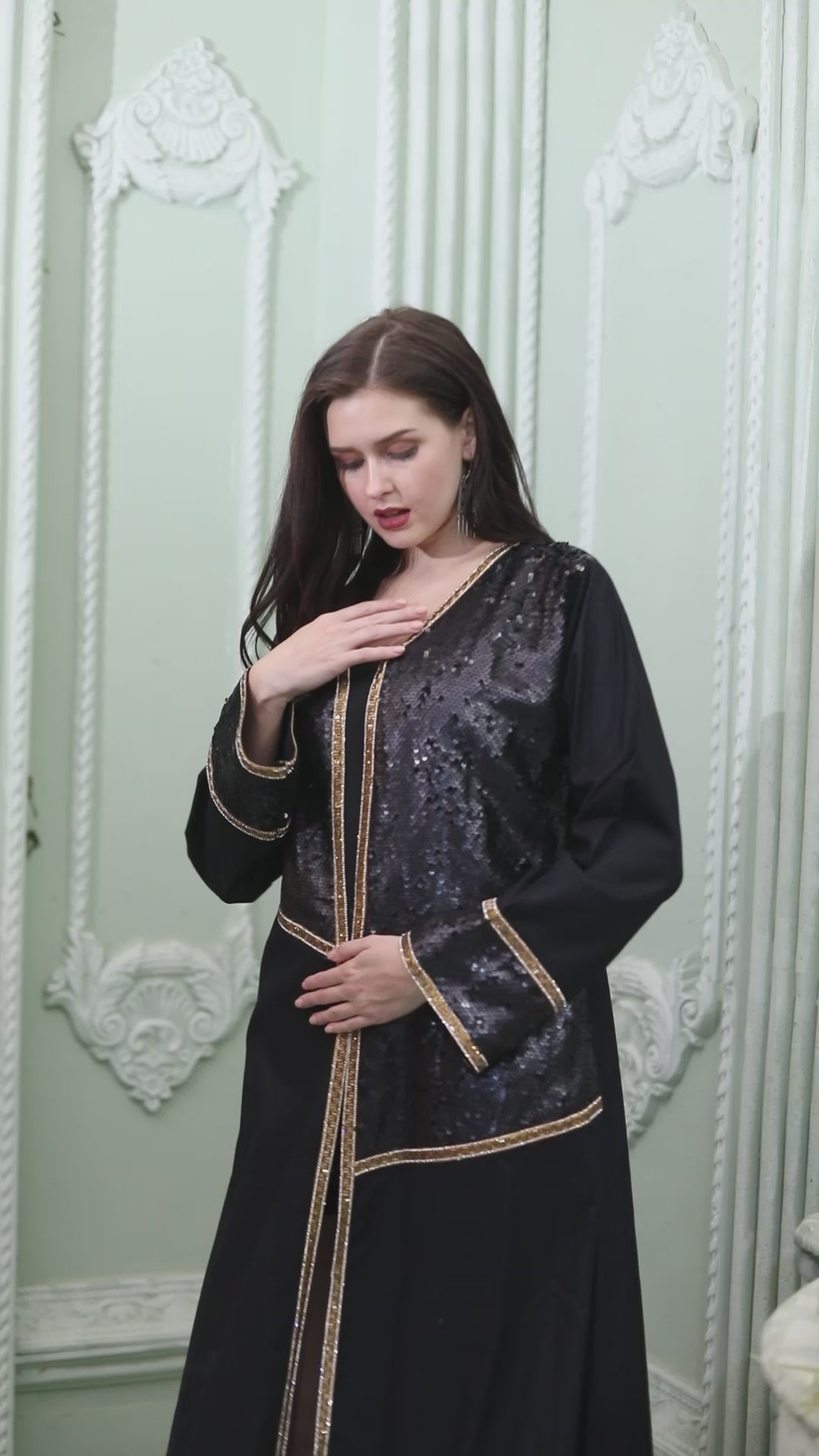 Designer Sequin Style Black Kaftan With Cut Dana Work
