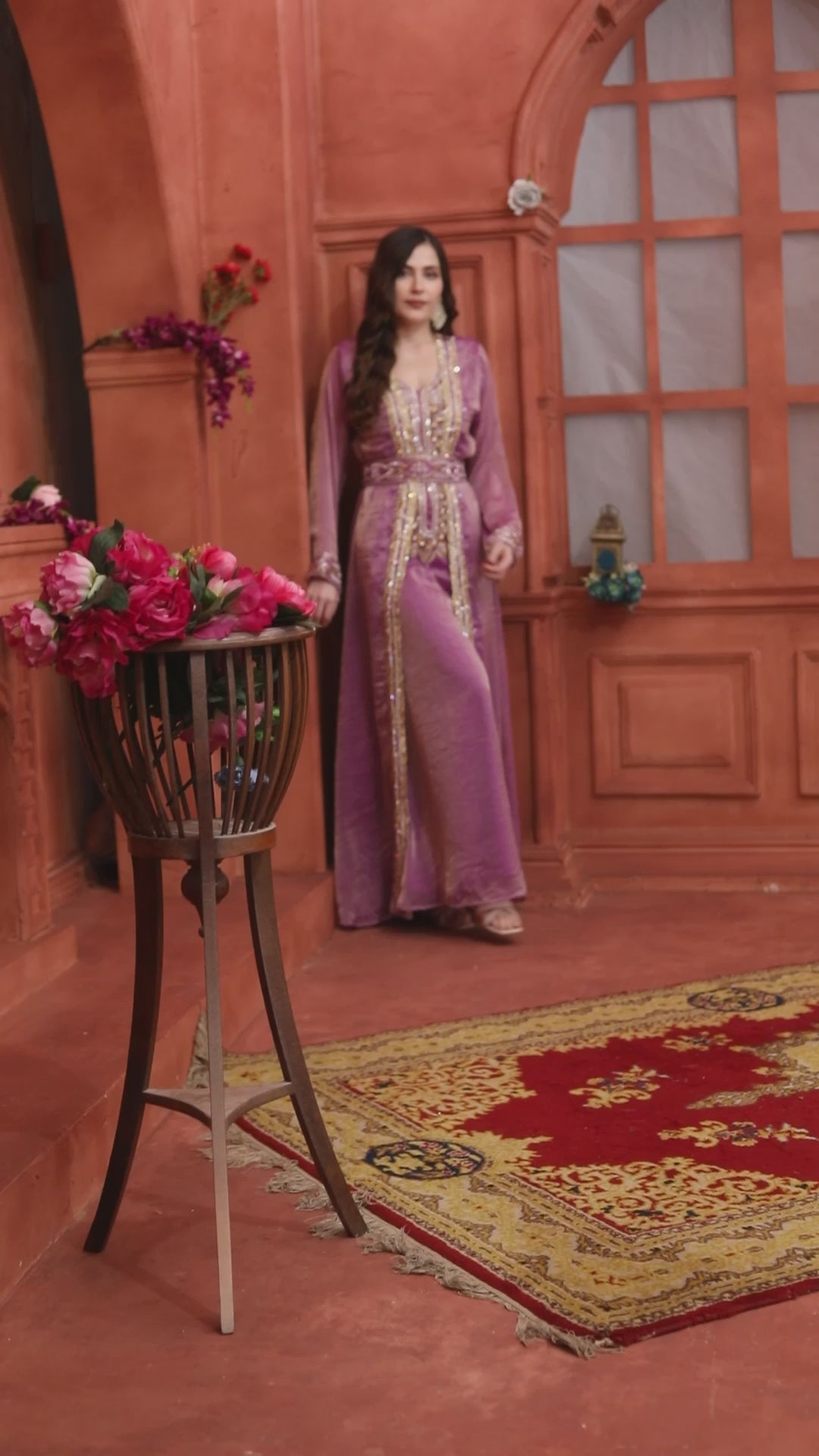 Hand-Made Pink Wedding Gown with Hand Embroidery