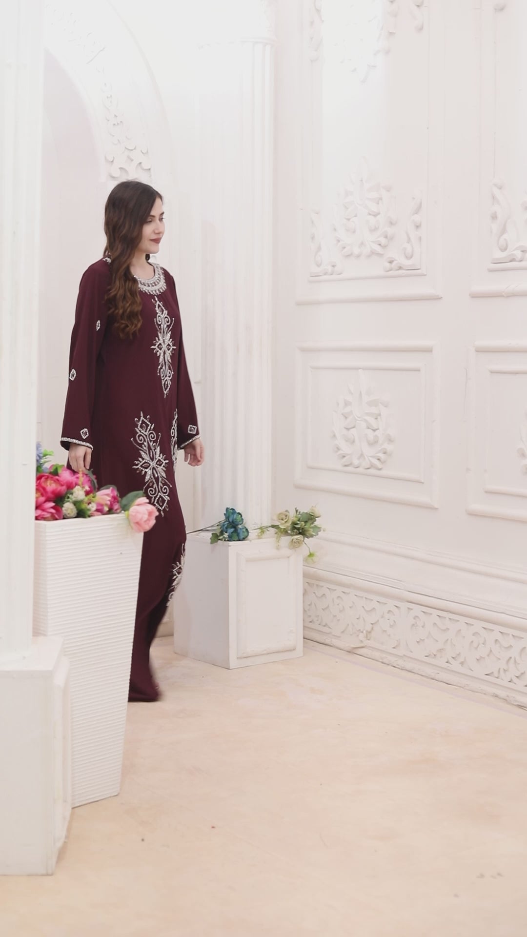 Multicolor Crystal Hand-Embroidery Kaftan Gown in A-line Cut