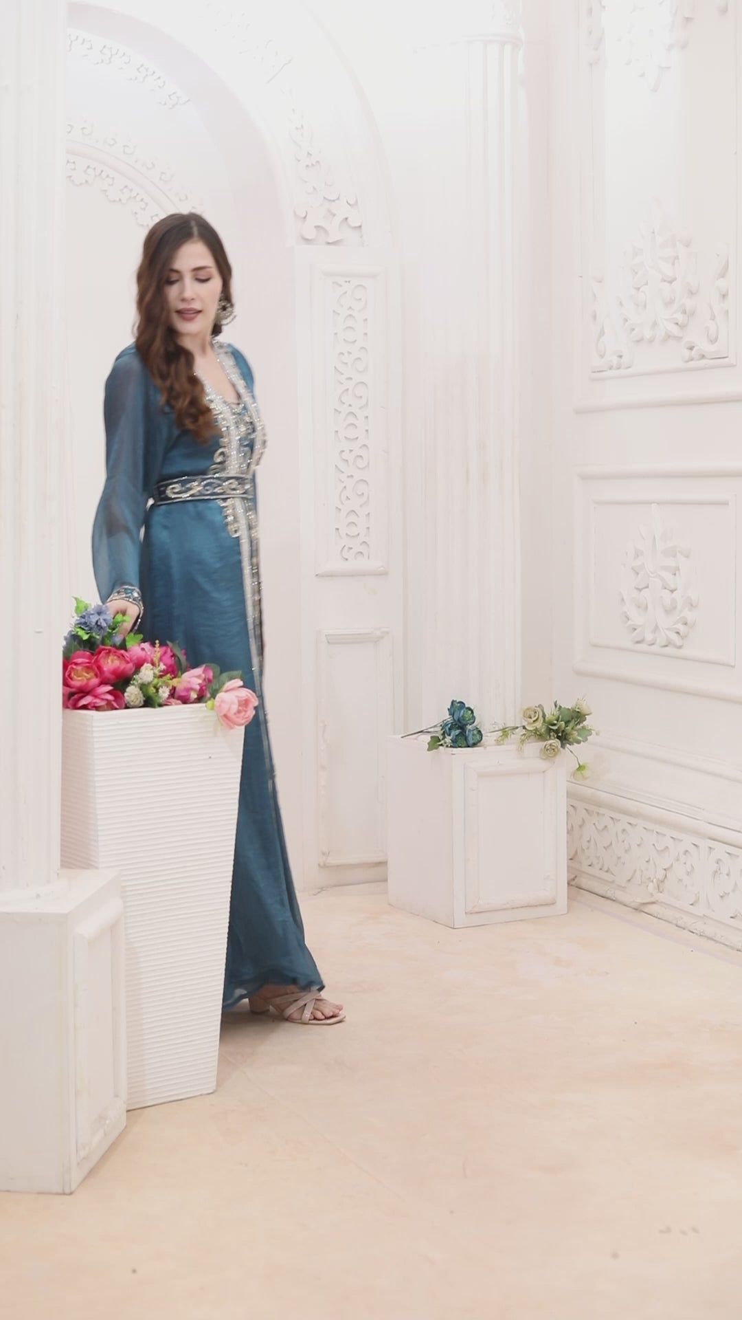 Teal Blue Grace Embellished Moroccan Kaftan