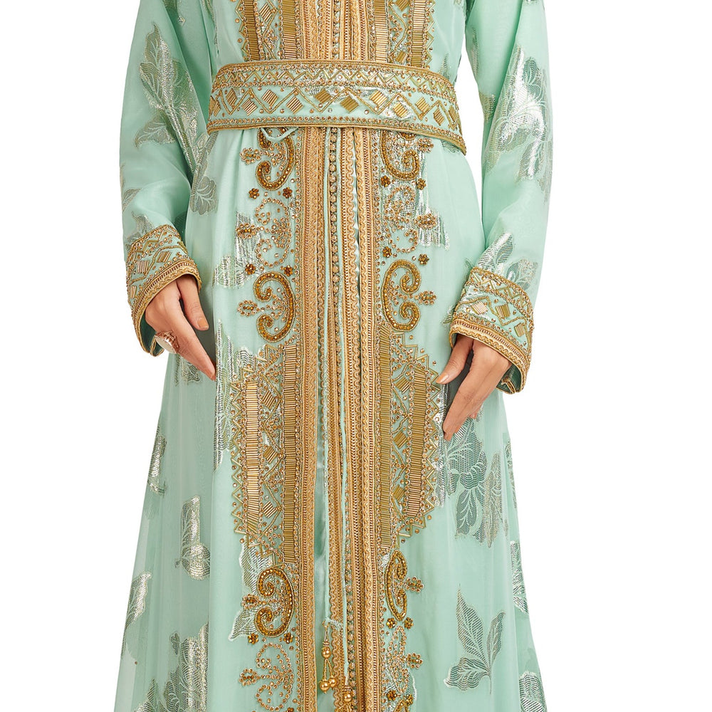 Moroccan Caftan Crystal Hand Work on Embroidered Fabric - Maxim Creation