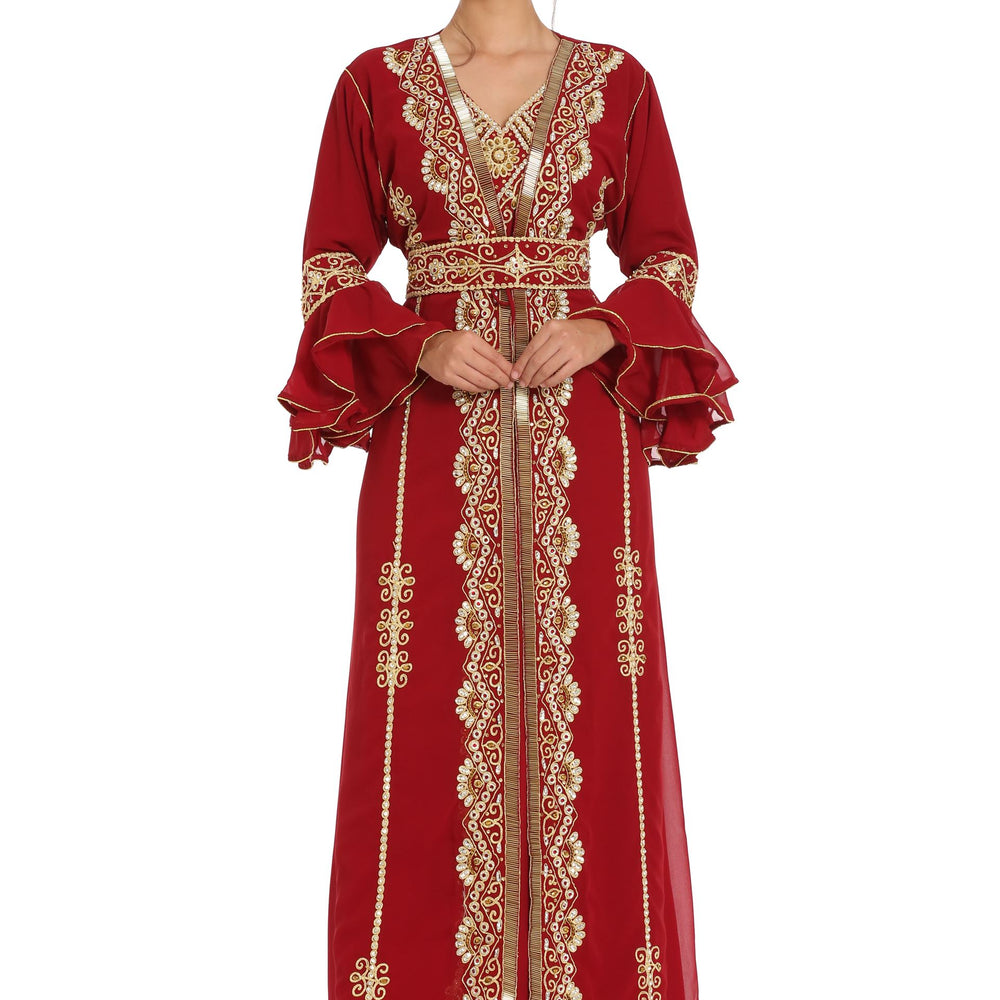 
                  
                    Designer Takchita Kaftan Handicraft Dress with Long Bell Sleeve - Maxim Creation
                  
                