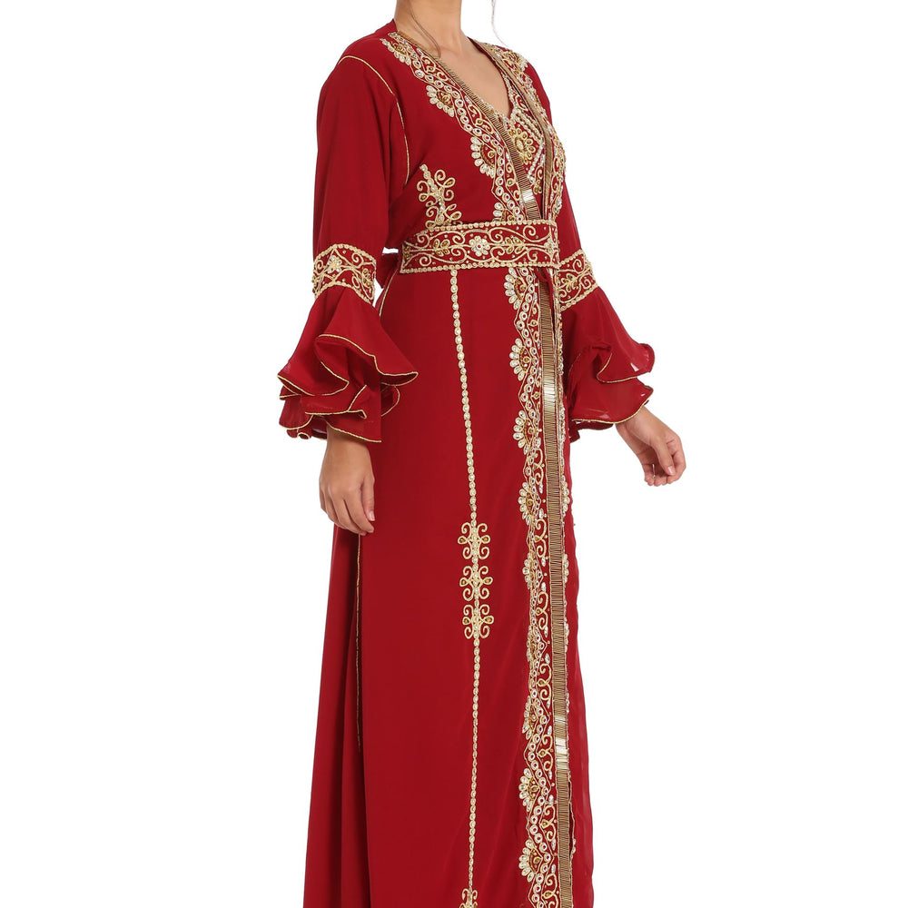
                  
                    Designer Takchita Kaftan Handicraft Dress with Long Bell Sleeve - Maxim Creation
                  
                