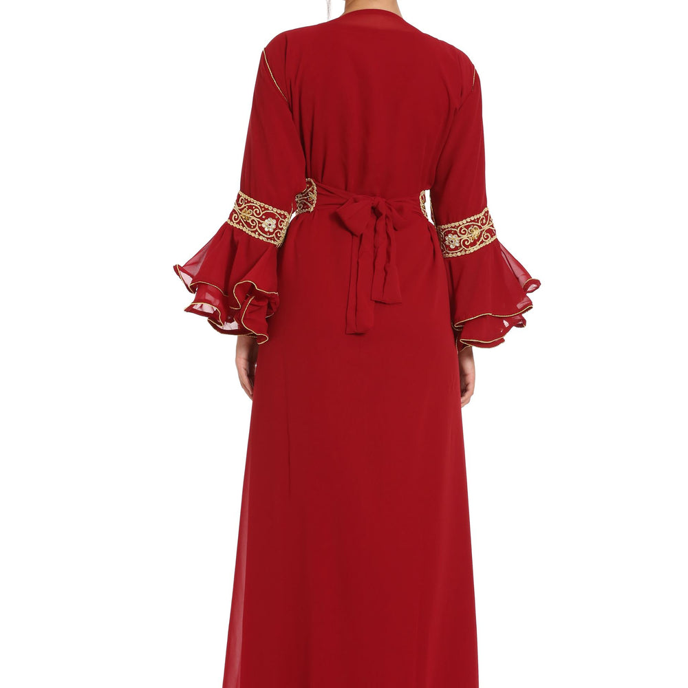 
                  
                    Designer Takchita Kaftan Handicraft Dress with Long Bell Sleeve - Maxim Creation
                  
                