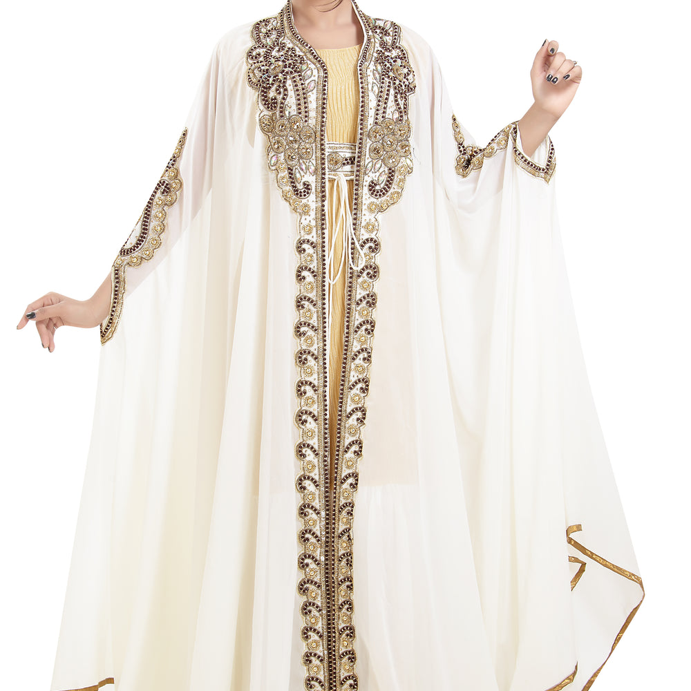 Abaya Kaftan in 3pcs Set Long Sleeve Wedding Gown - Maxim Creation