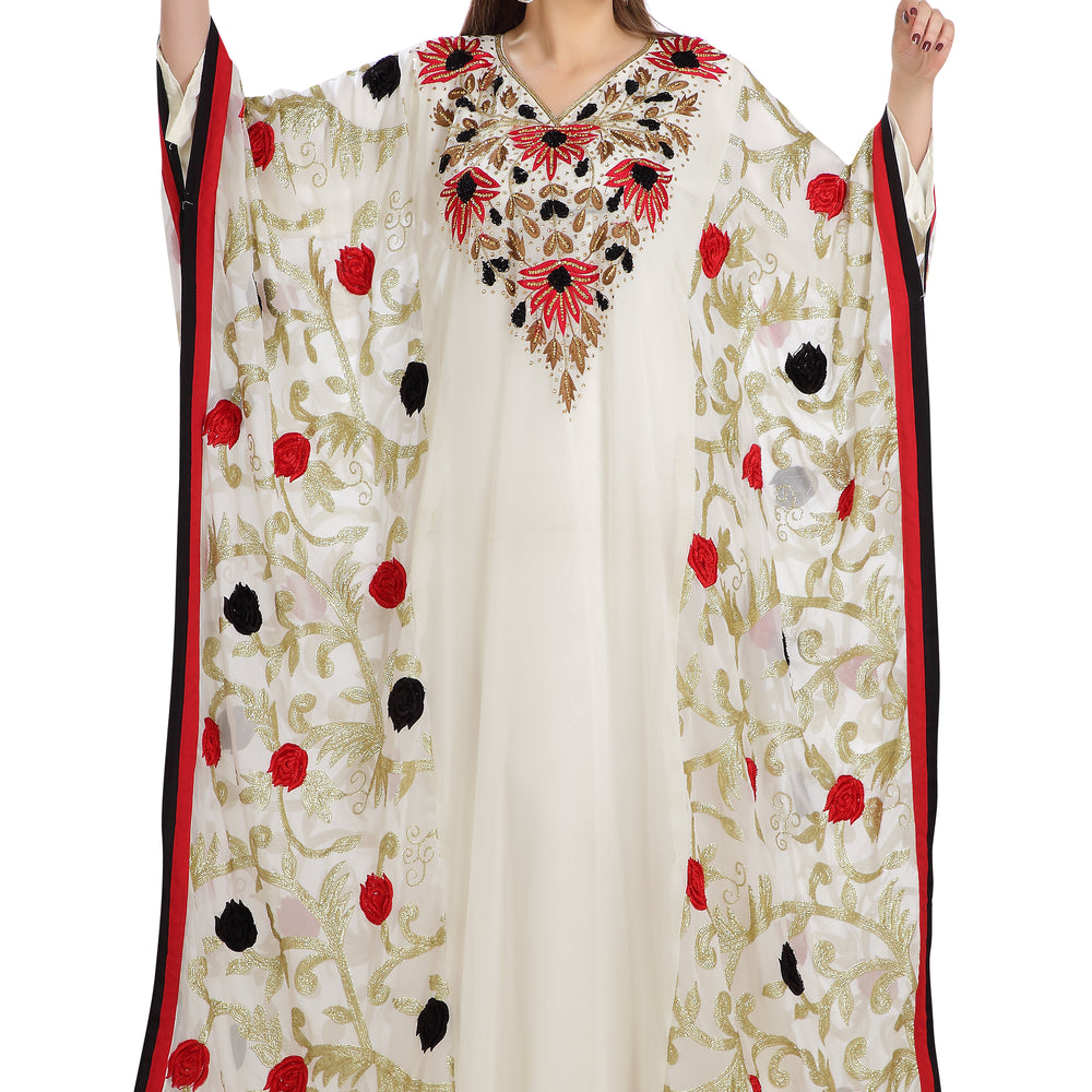 Embroidered Farasha Maxi in Red and Black Flowers - Maxim Creation