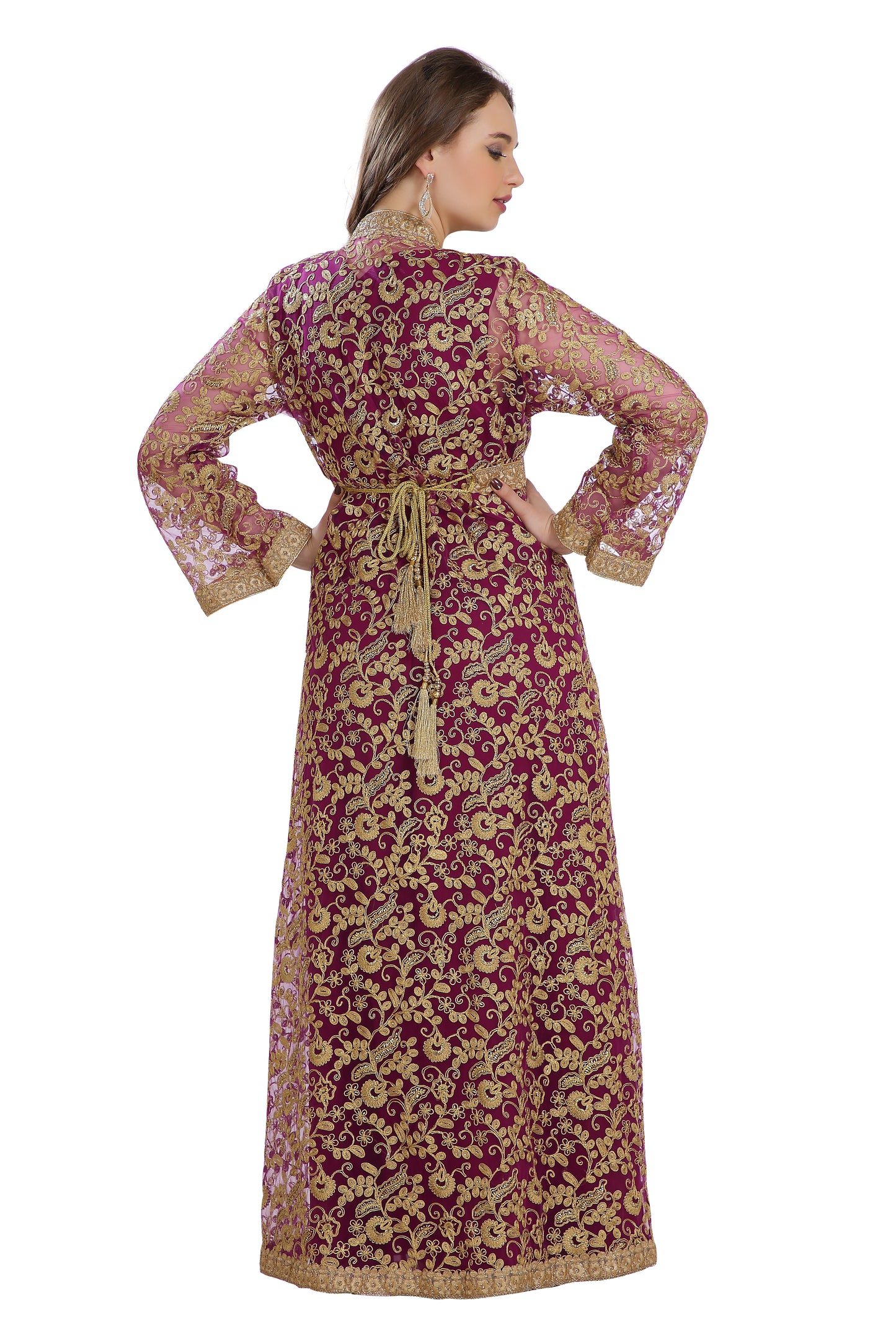 French Cardigan Oriental Wedding Robe With Golden Embroidery Work - Maxim Creation