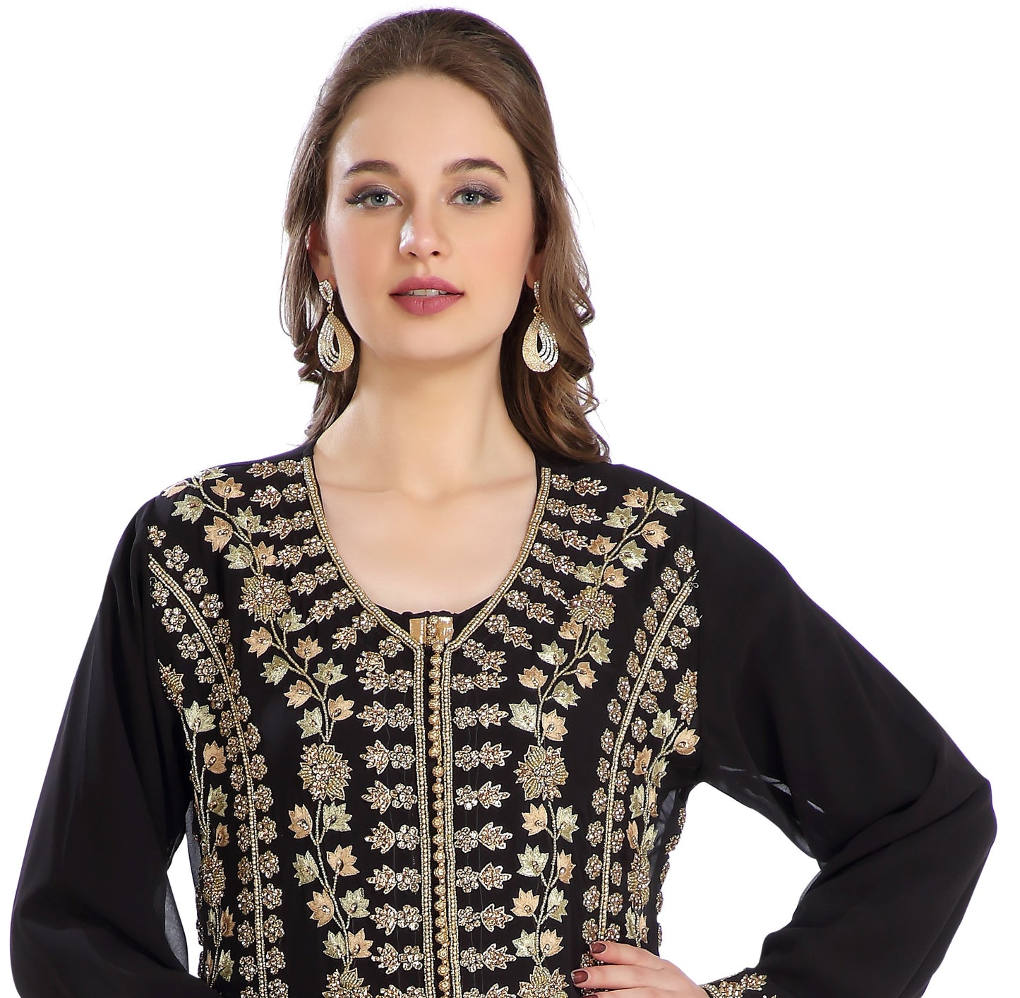 Bridal Gown with Golden Hand Work with Crystal Rhinestones - Maxim Creation