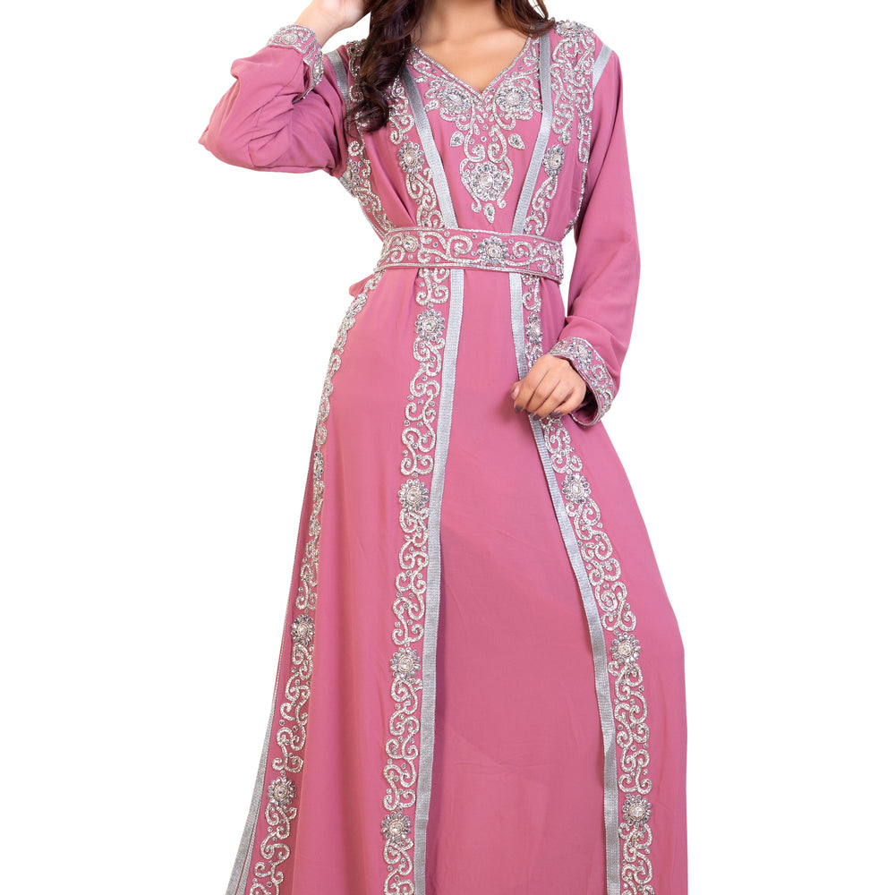 Embroidered Maxi Dress with Crystal Stones Beaded Dubai Kaftan - Maxim Creation