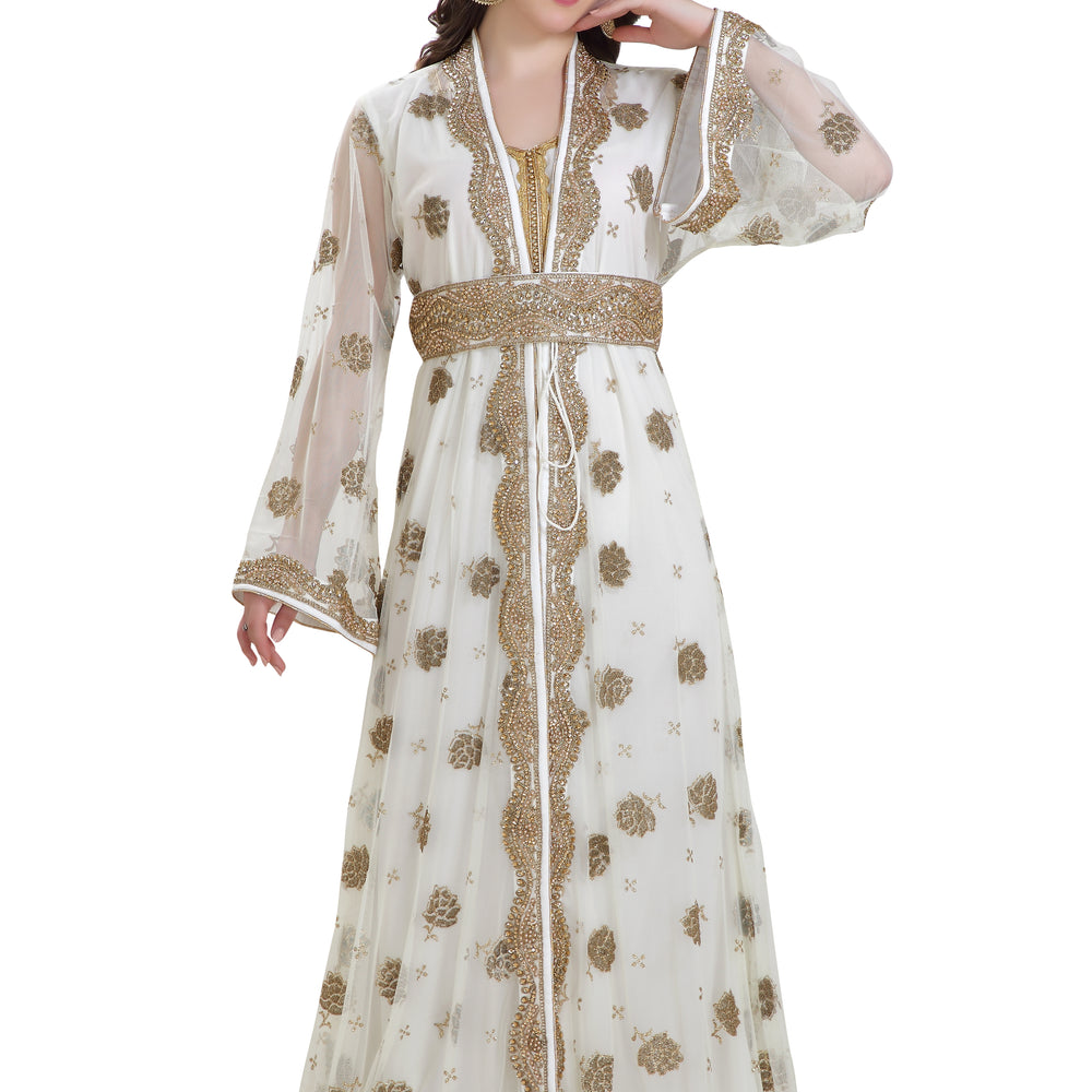 Golden Beaded Arabian Caftan Dress - Maxim Creation