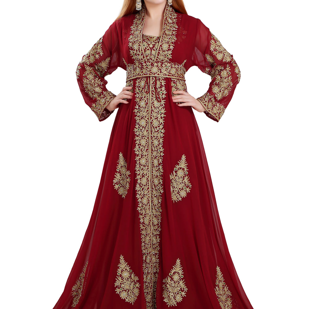 Maroon Jellabiya Moroccan Caftan Dress - Maxim Creation