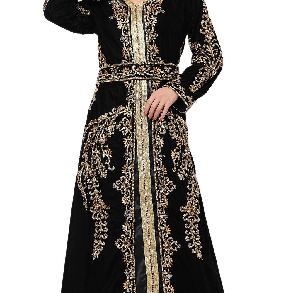 Hand Embroidered Designer Wedding Kaftan in Black Velvet - Maxim Creation