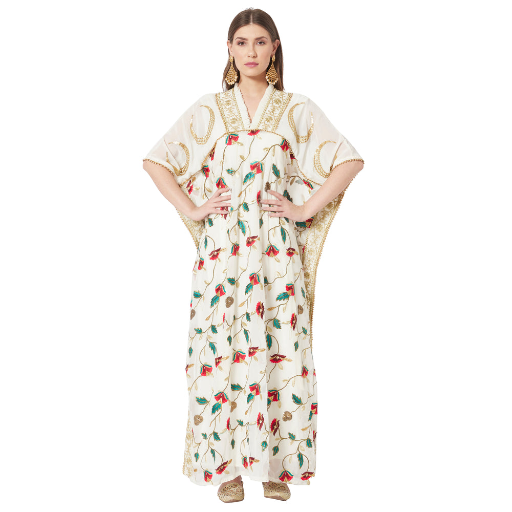 Moroccan Dress in Embroidered Fabric Maxi Gown - Maxim Creation