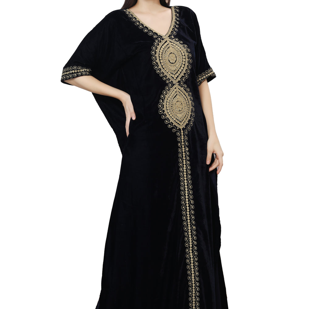 
                  
                    Designer Velvet Kaftan Karakou Embroidery Threadwork Gown - Maxim Creation
                  
                