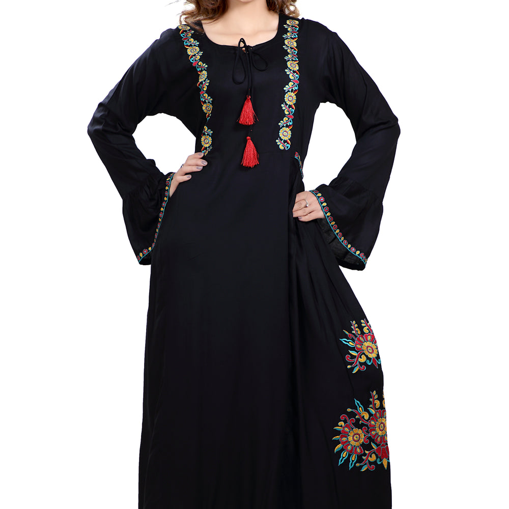 Traditional Threadwork Kaftan Black Gown - Maxim Creation