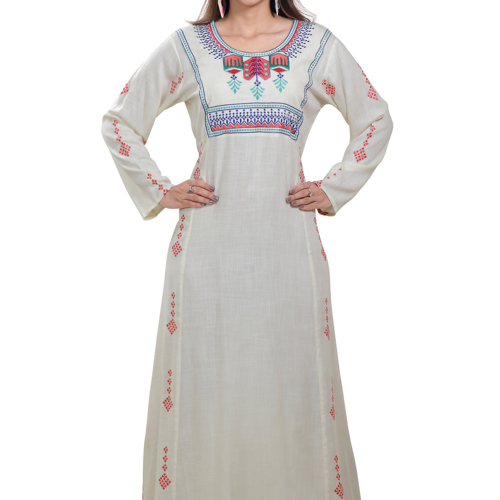 Boho Rayon Maxi Dress in Thread Embroidery - Maxim Creation